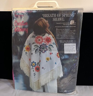Vintage 1972 Shawl Paragon Stitchery Kit 0410 Shawl Boho Hippie Kit Needlepoint