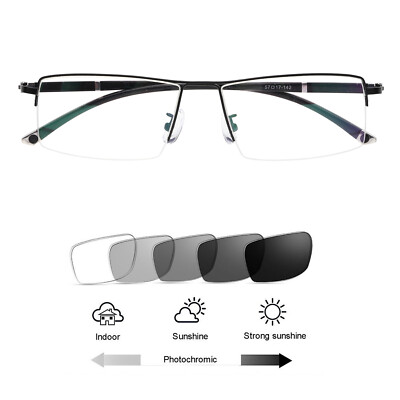 Men's Business Transition Photochromic Reading Glasses Half Rimless Sunglasses