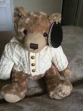 FAO Schwarz 2017 Anniversary Tan Brown Teddy Bear Cable Knit Sweater elbow patch