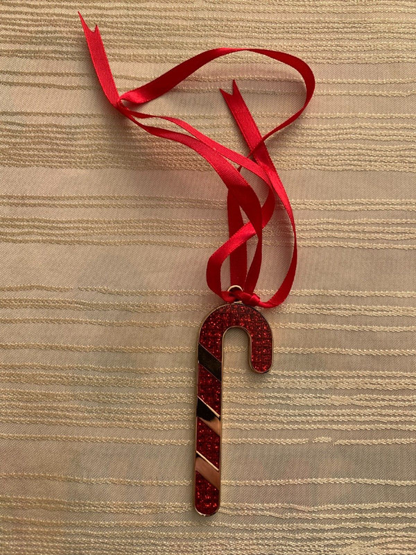 Brass Candy Cane Ornament Red and Brass with Ribbon