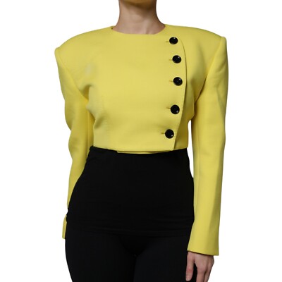 DOLCE & GABBANA Jacke Zitronengelb Wolle Langarm Cropped Mantel IT46/US12/XL
