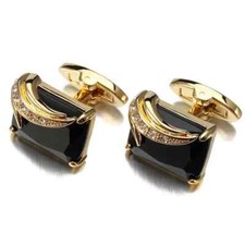 Men Gold Cufflinks With Black Crystal Shirt Cuff Sleeve Button Business High End