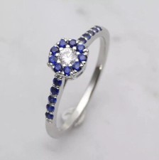 2Ct Round Cut Simulated Sapphire Women's Engagement Ring 14K White Gold Plated