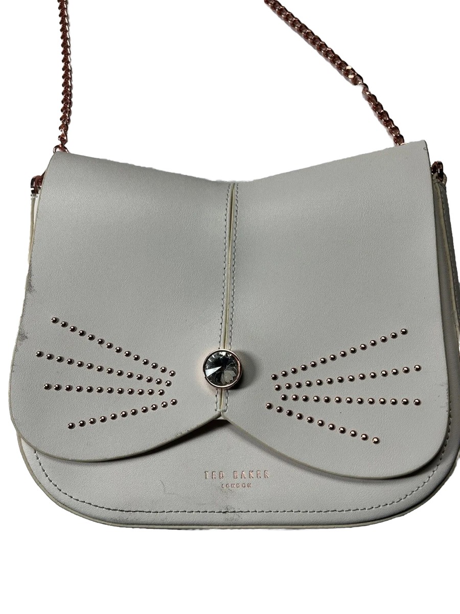 Ted Baker white Cat Chain Crossbody Purse Bag rhinestones studs 