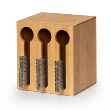 Bamboo Utensil Dispenser For Spoons And Forks Plastic Utensil Holder Station Wit