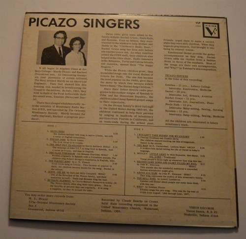 Gospel LP Picazo Singers (IN) Vision LP 1031 - Bild 2 von 2