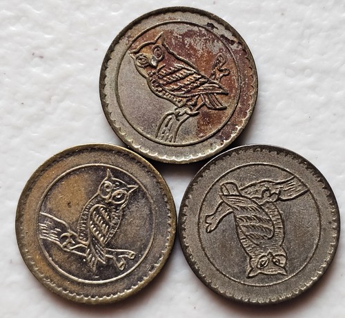 Seoul, South Korea Walker Hill 10 Cents US Military Tokens, Owl/ Crane, Lot of 3