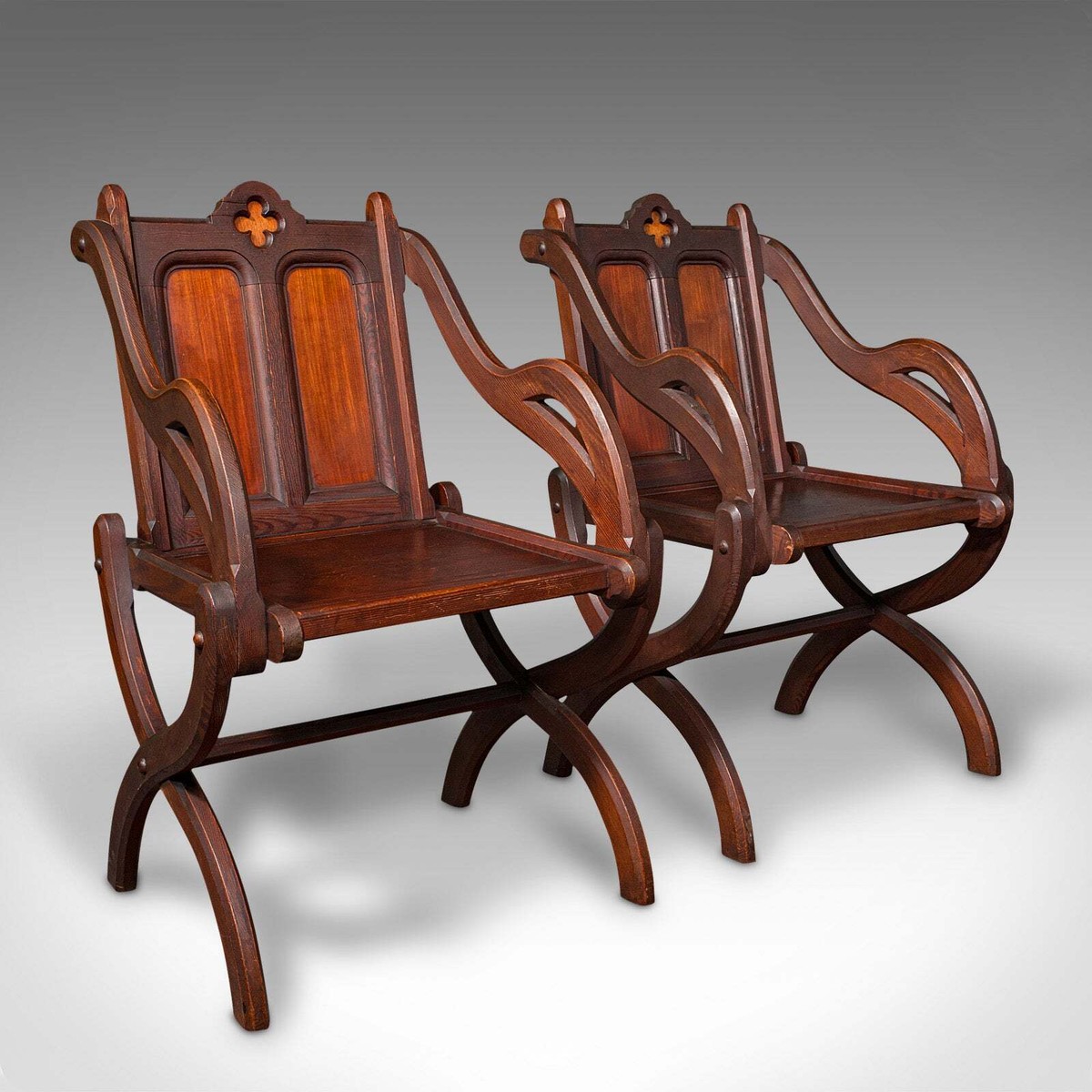 Pair Of Antique Glastonbury Chairs, English, Decorative Armchair