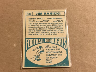 1968 Topps Football #180 Jim Kanicki - Near Mint - Sharp Corners