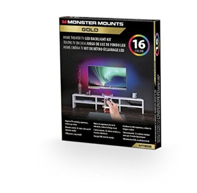 Monster Mounts 16 Color LED TV Backlight Kit with 2 20  LED Strips and IR Remote
