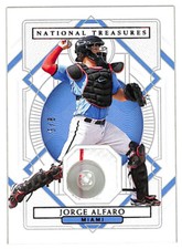 2021 Panini National Treasures Jorge Alfaro 5/8 button patch relic card Marlins