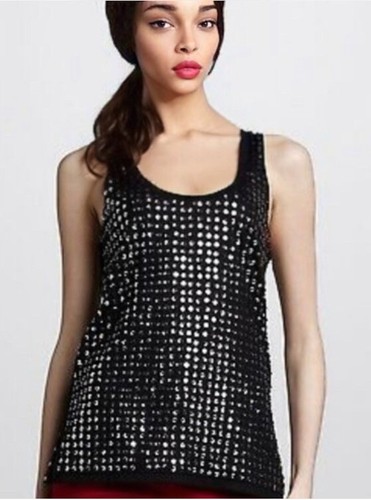 325 $ DIANE VON FURSTENBERG SCHWARZ FRAN SCHALEN PAILLETTEN & PERLEN Shirt Top Small - Bild 6 von 6