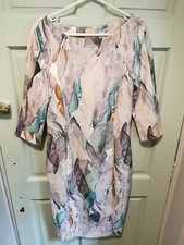 H&M Dress Size 12 Bodycon 3/4 Sleeve Abstract Pattern Multicolours Stretch 