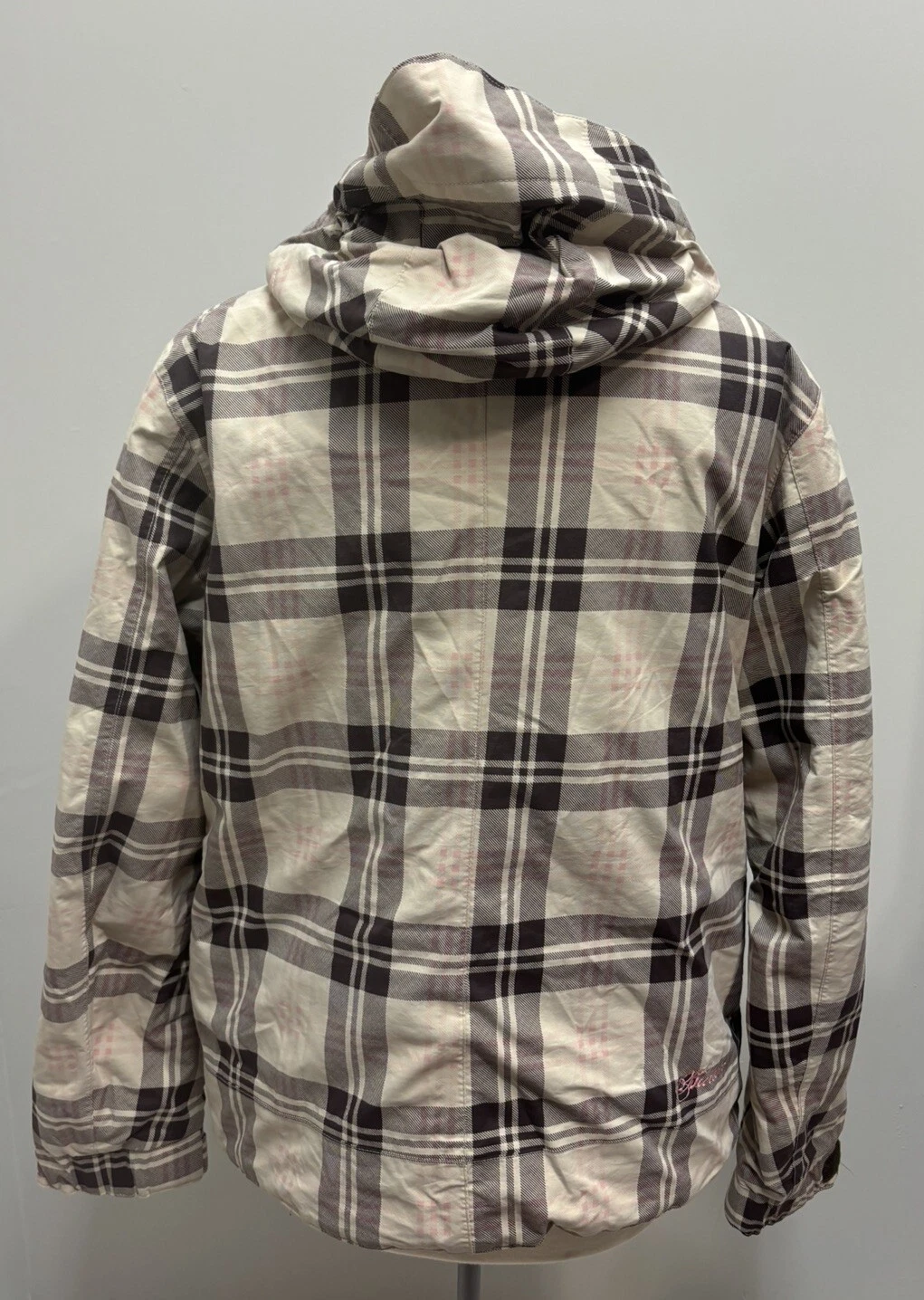 burton insulated hooded coat plaid pink jacket