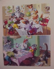 US CATS  DINNER TIME WITH FAMILY   ON 2 DIFF. PICTURE CARDS MINT