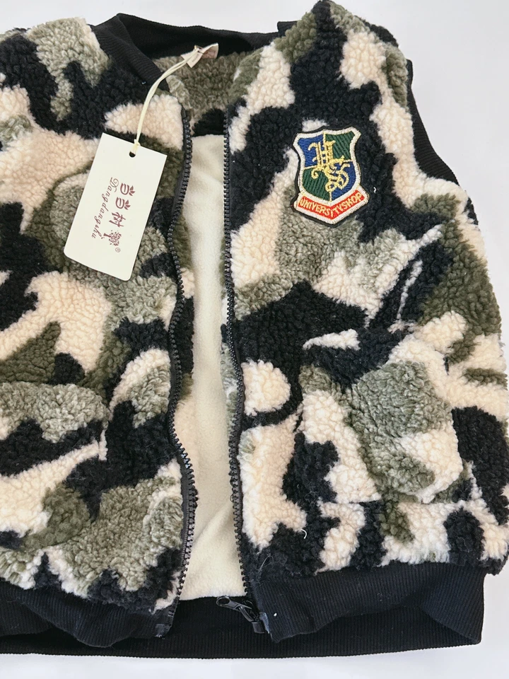 Niña Niño Niños Camuflaje Invierno Cómodo Piel Esponjoso Cálido Lindo Chaleco Chaqueta Foto 3 de 4