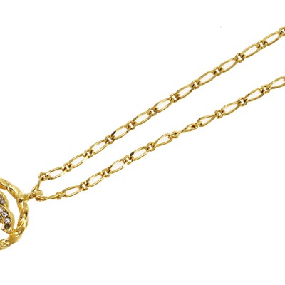 CHANEL Used CC Logos Circle Rhinestones Necklace Gold 3438