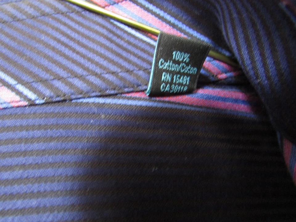 Camisa Ben Sherman Soho Para Hombres Manga Larga 15.5 34/35 Rayas Púrpura Gran Forma Fr Foto 4 de 4