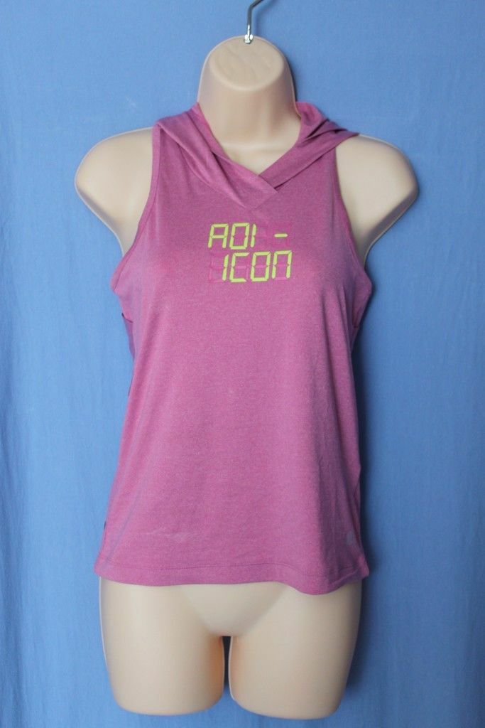 RARE Graphic LOGO WOMEN ADIDAS Clima PINK HOODED SLEEVELESS Tank T Top Shirt S