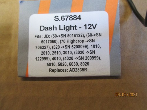 JOHN DEERE 12V DASH LIGHT fir 1010/2010/2510/3010 NEW REPLACEMENT AD2835R - Picture 6 of 6