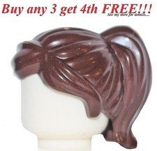    NEW Lego Minifig DARK BROWN Hair w/ Ponytail  Bangs Female Girl