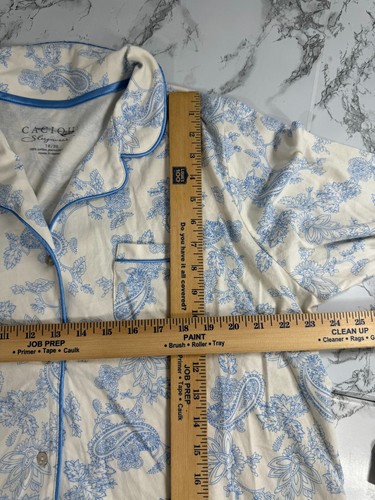 Cacique Pajama Set 18 20 White Blue Floral Paisley Soft Cotton Knit Lounge - Picture 6 of 18