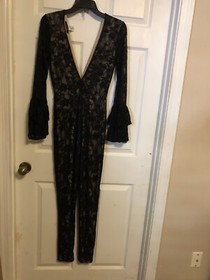 Blue. S Black Lace V Neck Ruffle Sleeve Jump Suit Size s 