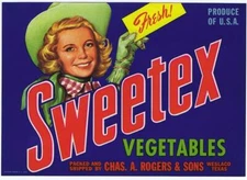 Sweetex Texas Vegetables  Label Chas. A Rogers Donna Texas