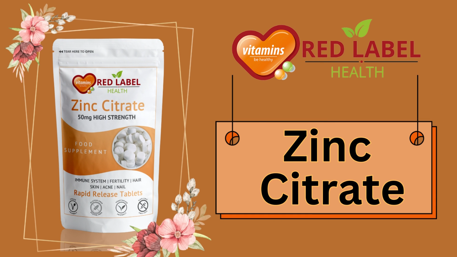 Zinc Citrate 50mg High Strength Tablets Immune Health Support Acne Skin
