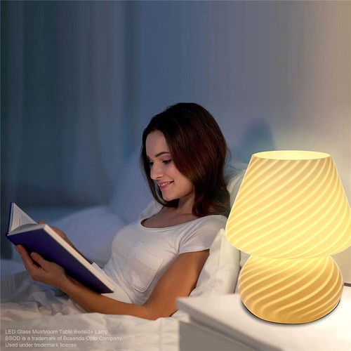 Mushroom Lamp Glass Table Bedside Striped Translucent Murano Vintage Style Light - Picture 3 of 9