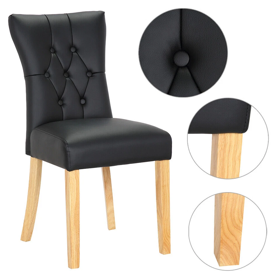 Pair of Faux Leather Dining Chairs Set Buttoned High Back Seat Kitchen Stools UK - Image 3 of 4