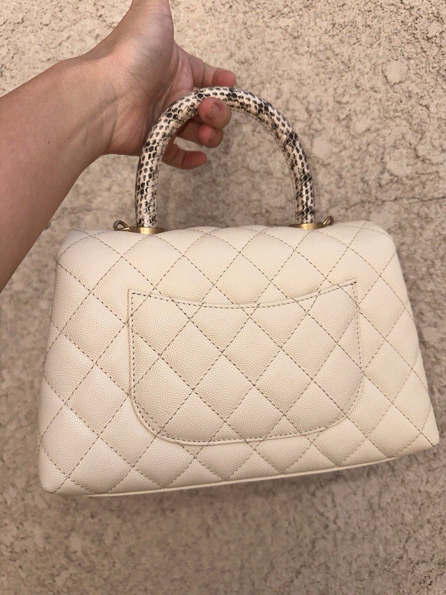 Chanel Caviar Elaphe Quilted Mini Coco Handle Flap Ivory | eBay