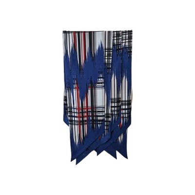 American Airlines Blue Red White Black Plaid Scarf Chiffon Polyester Fringe