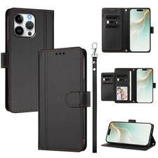 For Various Phone Leather 9 Cards Wallet Case Flip Stand Phone Cover +Hand Strap