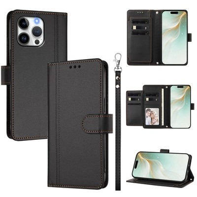 For Various Phone Leather 9 Cards Wallet Case Flip Stand Phone Cover +Hand Strap