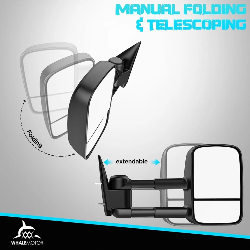 Par de espejos retrovisores de remolque manuales para 88-98 Chevy Silverado GMC Sierra C/K 1500 2500 3500 Foto 2 de 4