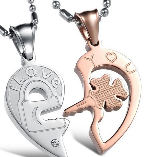 2pcs Romantic Couple Lover Pendant Necklace Exquisite I Love YOU Letter Fashion - Picture 2 of 11