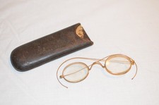 Vintage eyeglasses wire Murine sturdy gilded leather case reading Home Eye Gold 