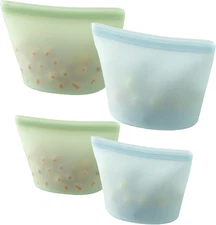 4 Pack Reusable Silicone Food Storage Bags, Leakproof Stand-Up Freezer Bags, Mic