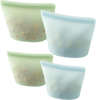 4 Pack Reusable Silicone Food Storage Bags, Leakproof Stand-Up Freezer Bags, Mic