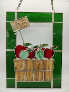 Beautiful Large Stained Glass 3-D Suncatcher "Basket Of Apples"  8 x 11
