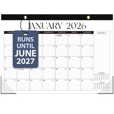 2026 Desk Calendar, Large Desktop/Wall 17"x12" Jan 2026-Jun 2027  , Black