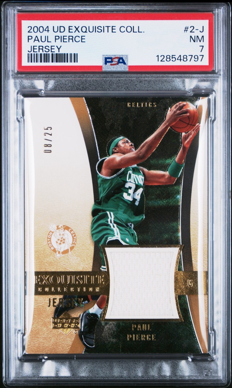 PAUL PIERCE 2004-05 UD Exquisite Collection Game-Worn Jersey Patch 08/25 PSA 7