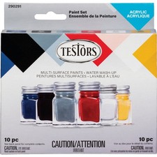 Testors Acrylic Paint Set Blue, Black, Silver, Red, White, Yellow 290291