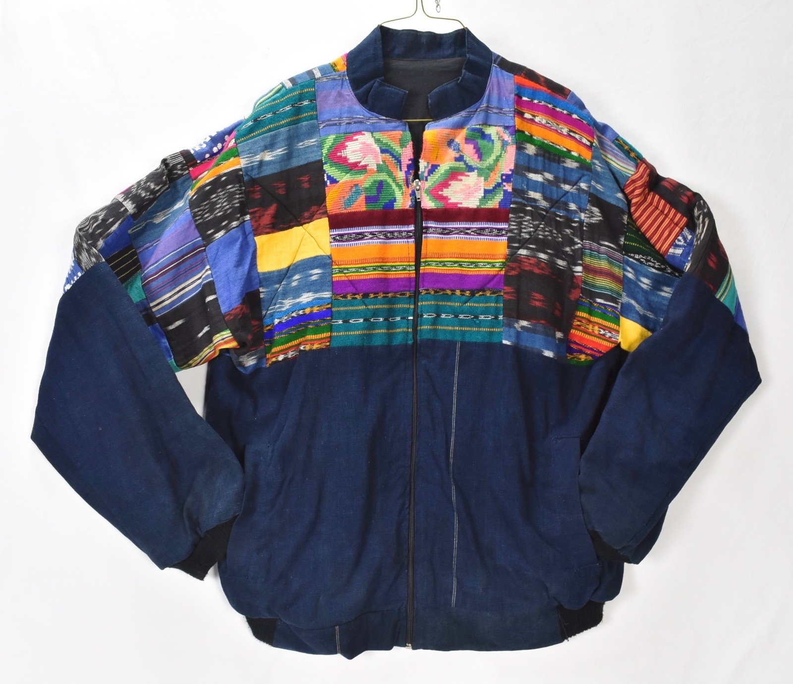 Vtg Serape Patchwork Padded Bomber Jacket Colorfu… - image 1