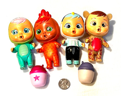 Lot of 4 Cry Babies Magic Tears 4'' PVC Dolls + 2 Bottles Cody Feli Lea & Turgui