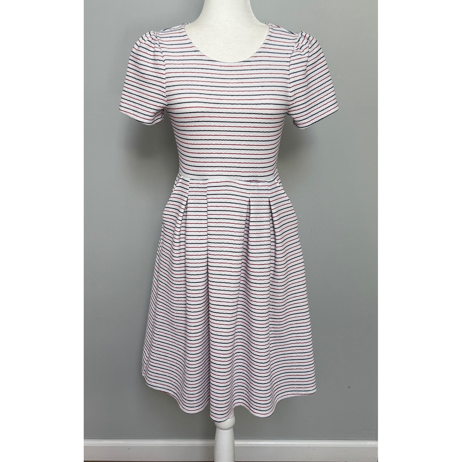 Draper James RSVP Women's Striped Fit Flare Dress Red White Blue Size Small