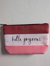 Clinique x Kate Spade NY Makeup Bag Hello Gorgeous Cosmetic Zipper Stripes Pink