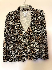 Talbots Animal Print Long Sleeve Blouse MADE IN USA - size S