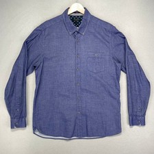 Ted Baker Chambray Shirt Mens 5 Large Blue Long Sleeve Slim-Fit Button Up